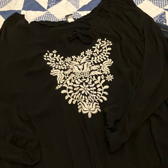 torrid Tops - Torrid Black and Cream Embellished Long Sleeve Blouse